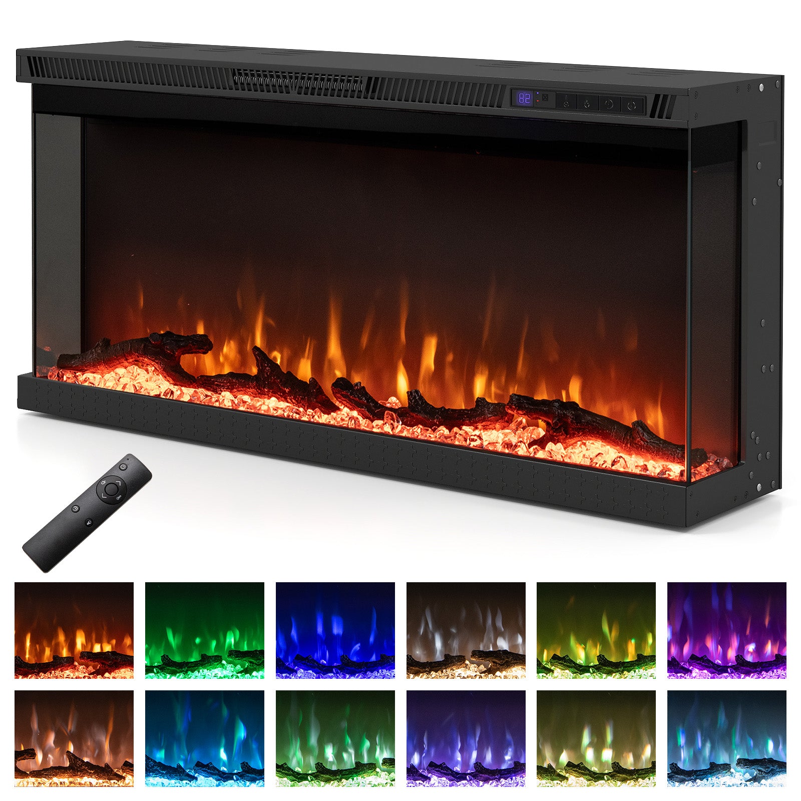 36/40/50/60 Inch Wide 3-Sided Electric Fireplace Insert with Remote Control and 12 Flame Colors-36 Inch Appliances at Gallery Canada