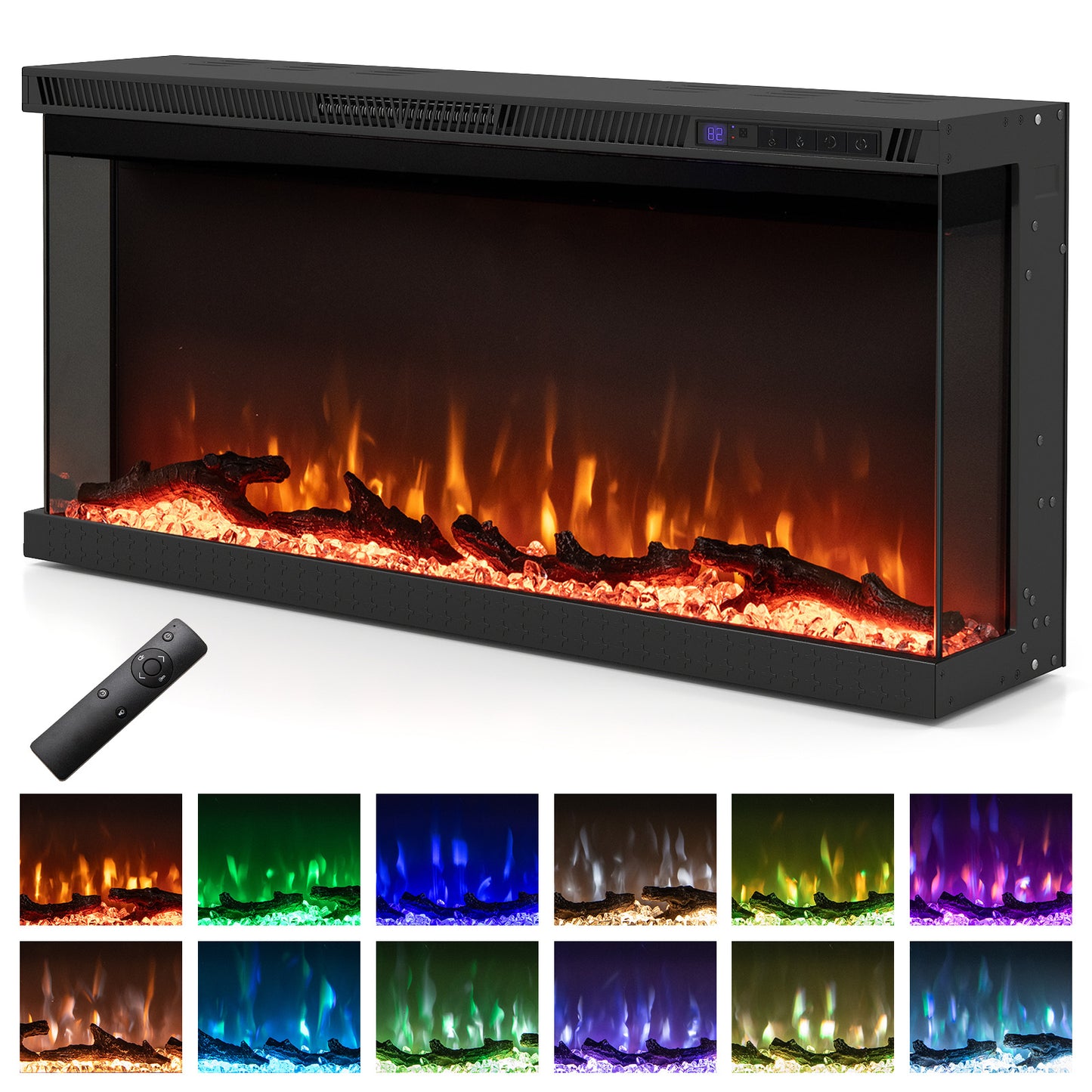 36/40/50/60 Inch Wide 3-Sided Electric Fireplace Insert with Remote Control and 12 Flame Colors-36 Inch Appliances at Gallery Canada