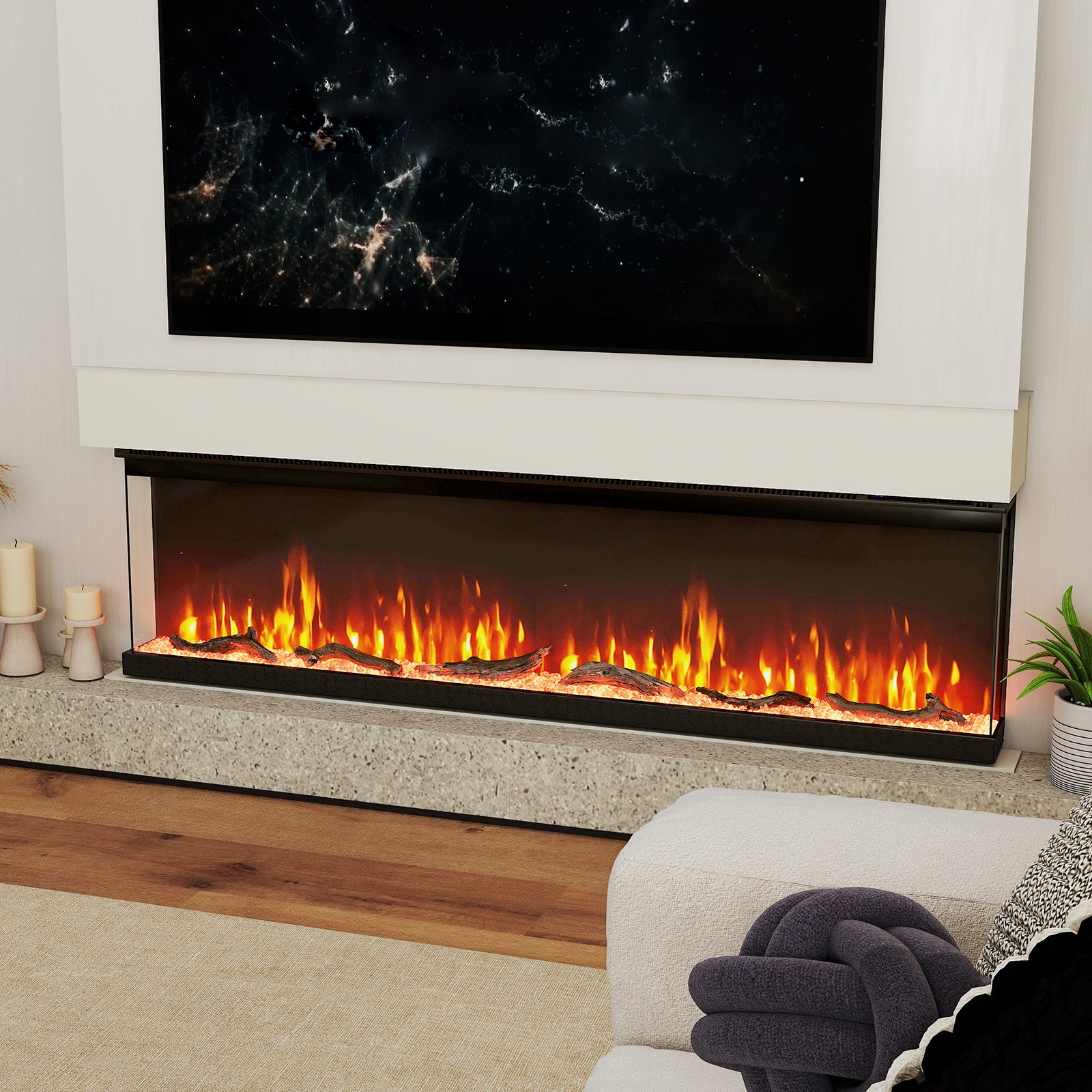 36/40/50/60 Inch Wide 3-Sided Electric Fireplace Insert with Remote Control and 12 Flame Colors-60 inch Fireplaces at Gallery Canada