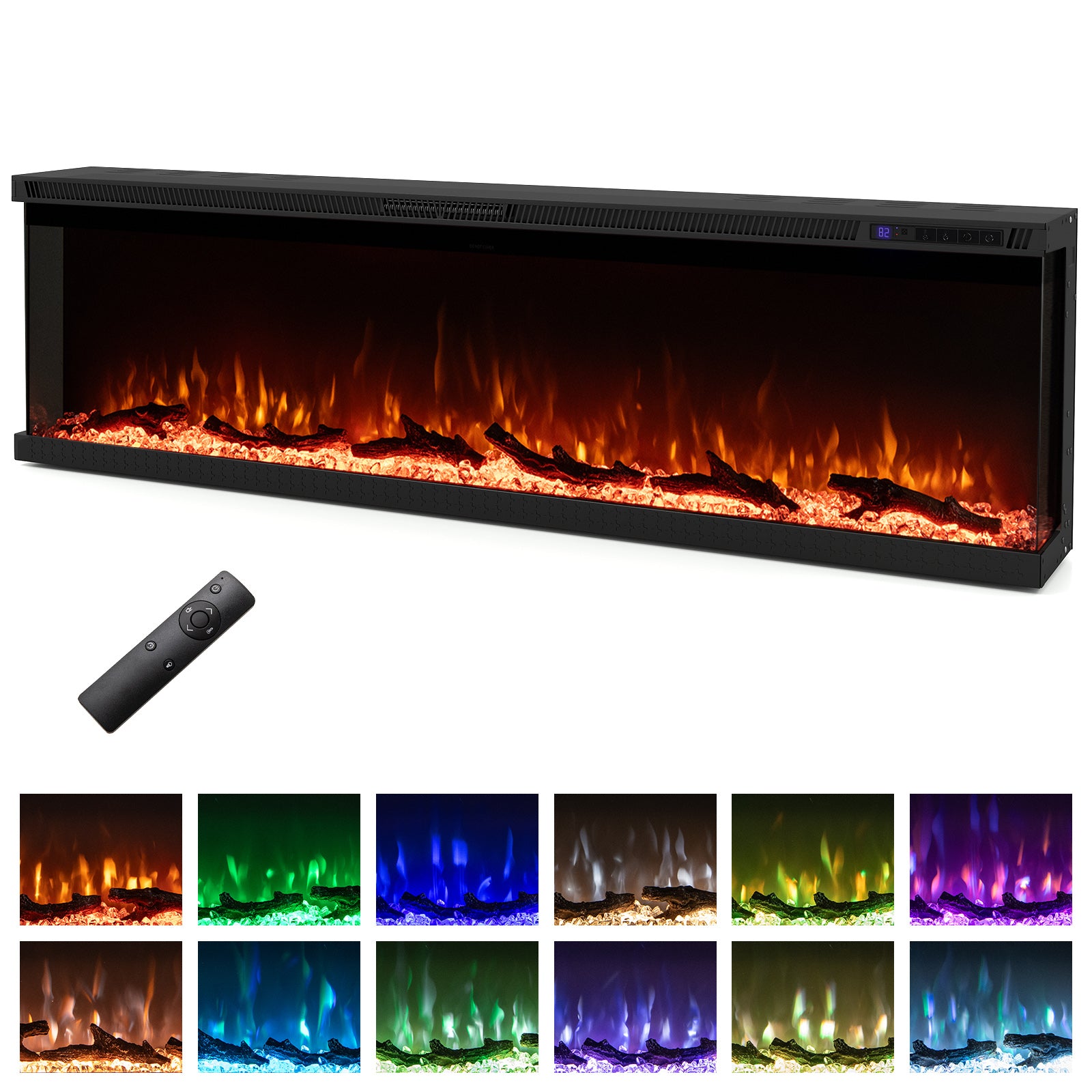 36/40/50/60 Inch Wide 3-Sided Electric Fireplace Insert with Remote Control and 12 Flame Colors-60 inch Fireplaces at Gallery Canada