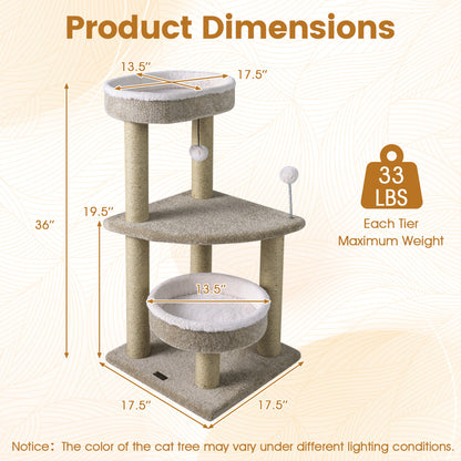 36" Carpeted Cat Tree with Plush Perches, Scratching Posts Cat Trees Condos & Scratchers at Gallery Canada