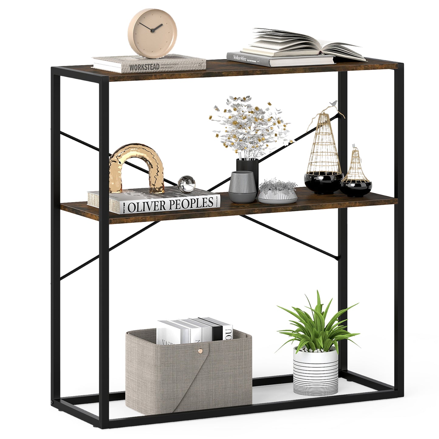 36" Console Table, 2-Tier Entryway, Wooden Shelves, Metal Frame, Rustic Brown Console Tables Rustic Brown at Gallery Canada