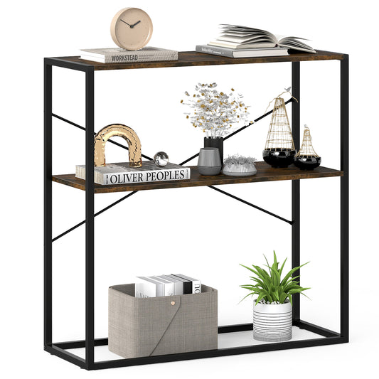 36" Console Table, 2-Tier Entryway, Wooden Shelves, Metal Frame, Rustic Brown Console Tables Rustic Brown at Gallery Canada