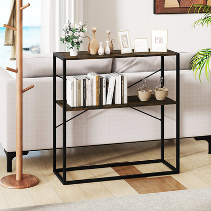 36" Console Table, 2-Tier Entryway, Wooden Shelves, Metal Frame, Rustic Brown Console Tables at Gallery Canada