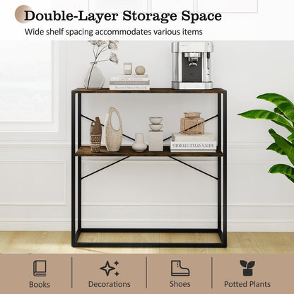 36" Console Table, 2-Tier Entryway, Wooden Shelves, Metal Frame, Rustic Brown Console Tables at Gallery Canada