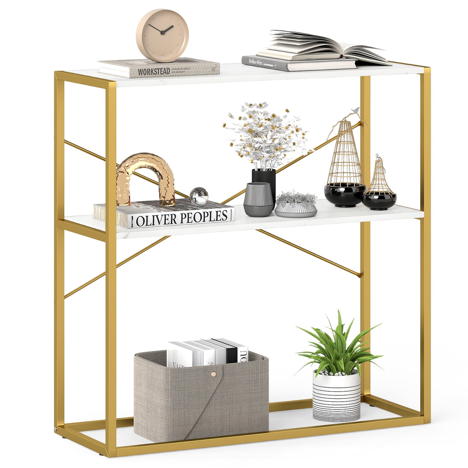 36" Console Table 2-Tier Entryway Table with Wooden Open Shelves and Metal Frame, White Console Tables White at Gallery Canada