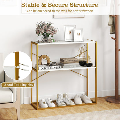 36" Console Table 2-Tier Entryway Table with Wooden Open Shelves and Metal Frame, White Console Tables at Gallery Canada