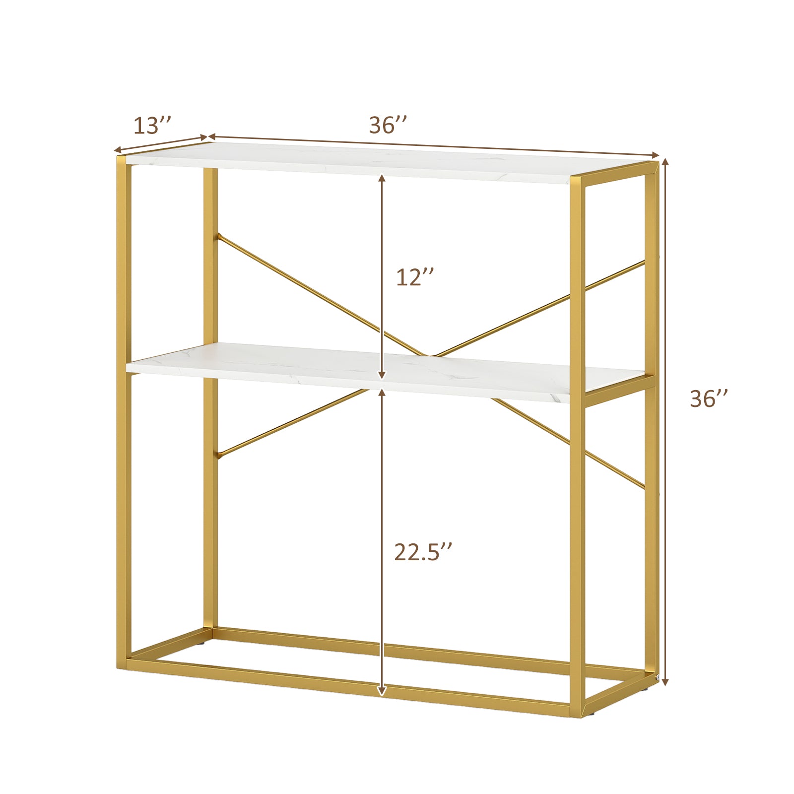 36" Console Table 2-Tier Entryway Table with Wooden Open Shelves and Metal Frame, White Console Tables at Gallery Canada