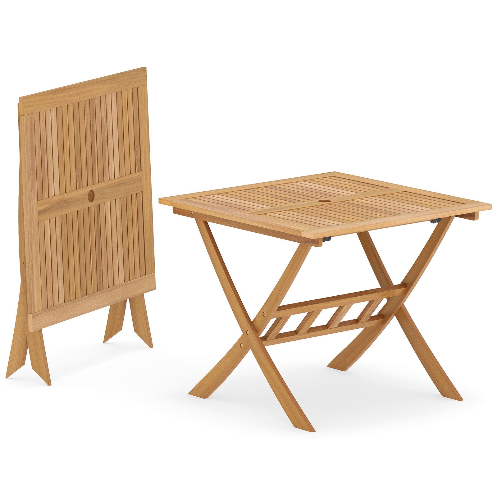 36-Inch Acacia Wood Folding Patio Dining Table with Umbrella Hole for 4 People Patio Dining Tables at Gallery Canada