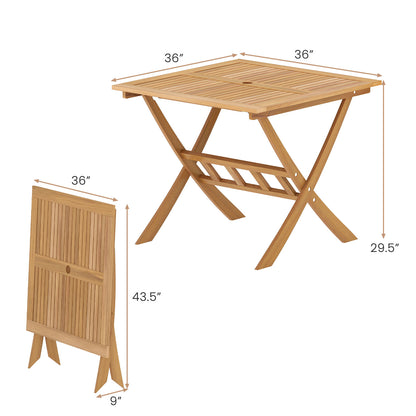 36-Inch Acacia Wood Folding Patio Dining Table with Umbrella Hole for 4 People Patio Dining Tables at Gallery Canada