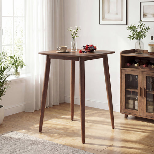 36 Inch Counter Height Bar Table, Solid Rubber Wood Legs, Walnut