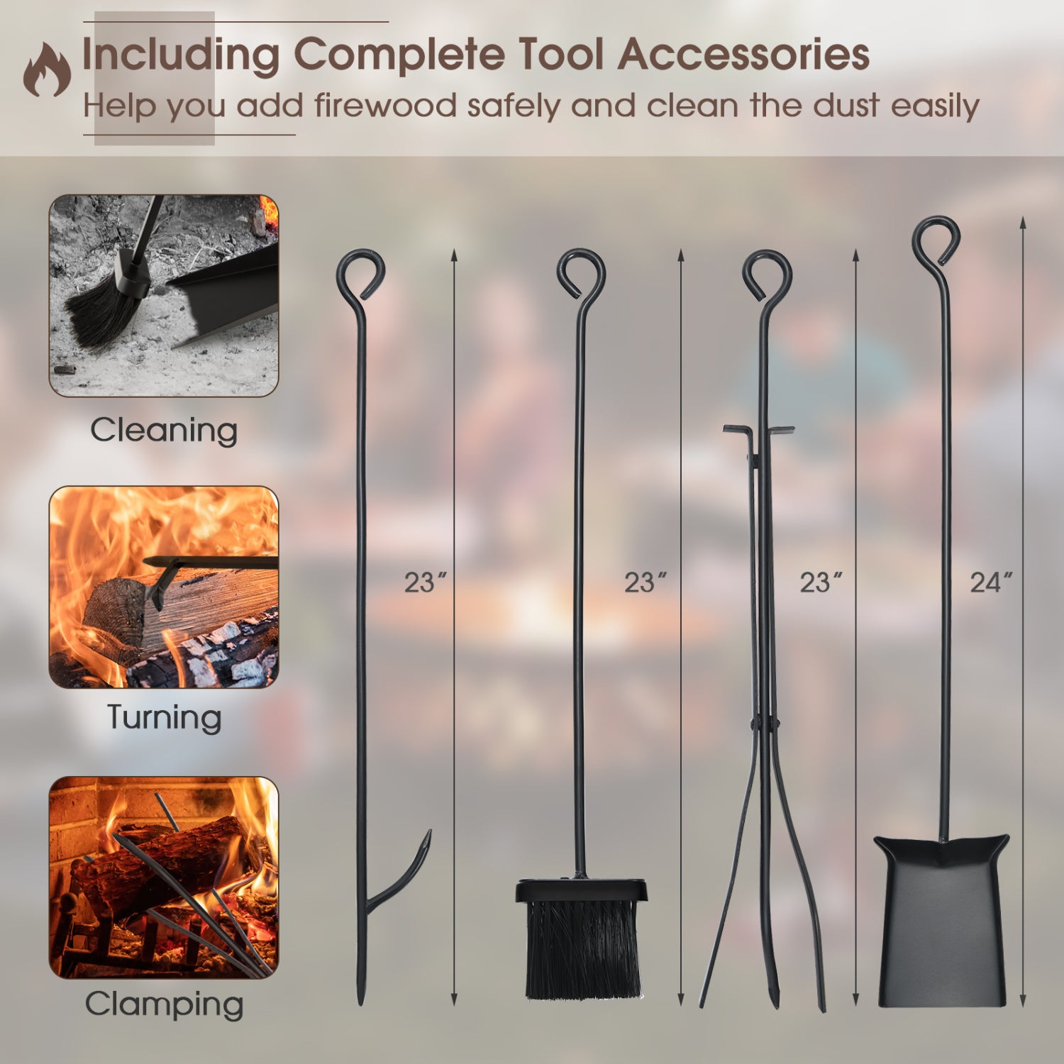 36 Inch Fireplace Log Holder, Kindling Holder, Shovel, Black Log Storage at Gallery Canada