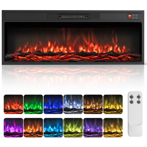 36 Inch Recessed Electric Fireplace, Adjustable Flame, Colors