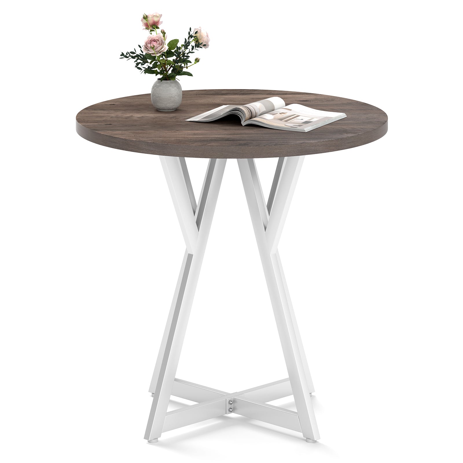 36 Inch Round Dining Table, Metal Pedestal Base, Natural Dining Tables at Gallery Canada