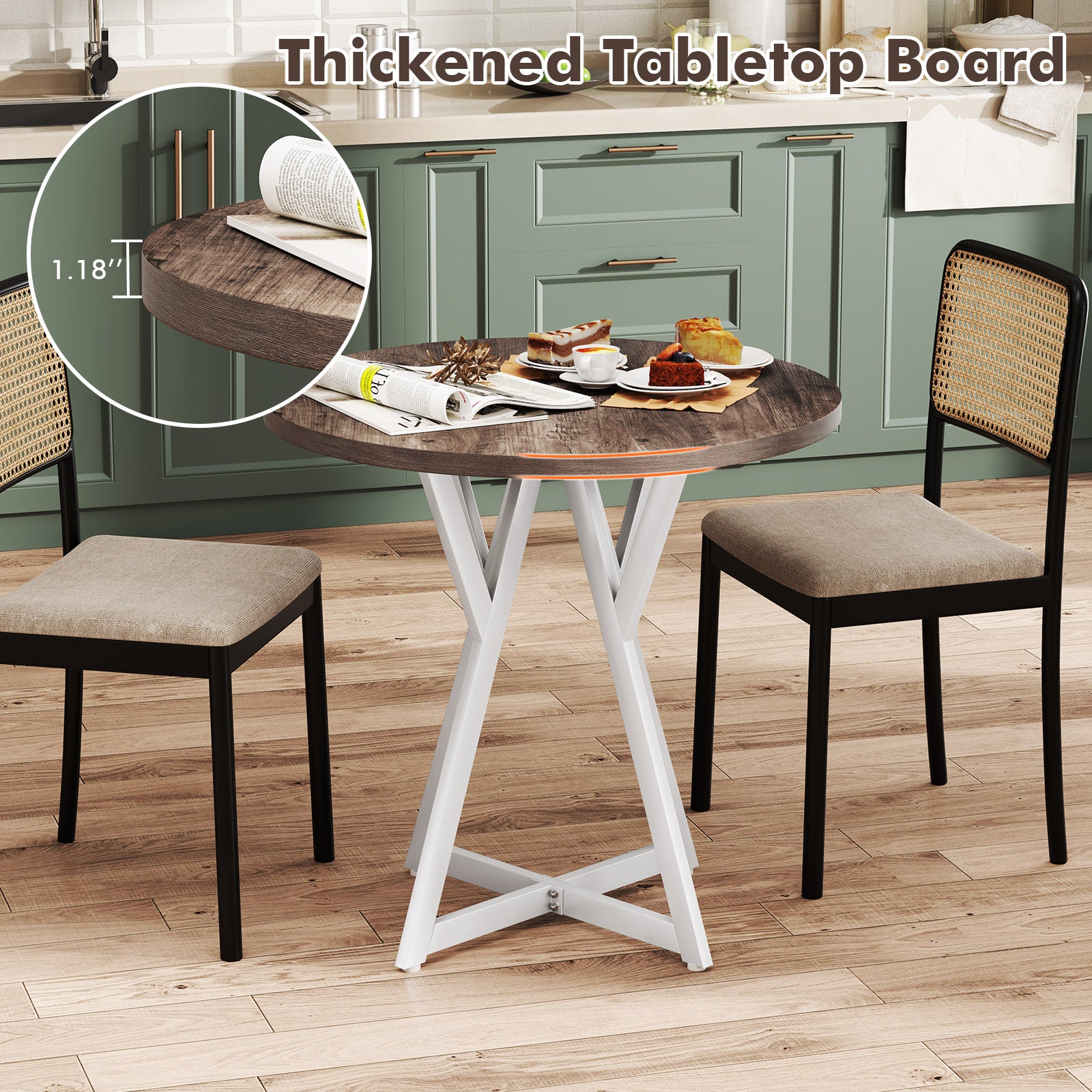 36 Inch Round Dining Table with Metal Pedestal Base, Natural Dining Tables at Gallery Canada