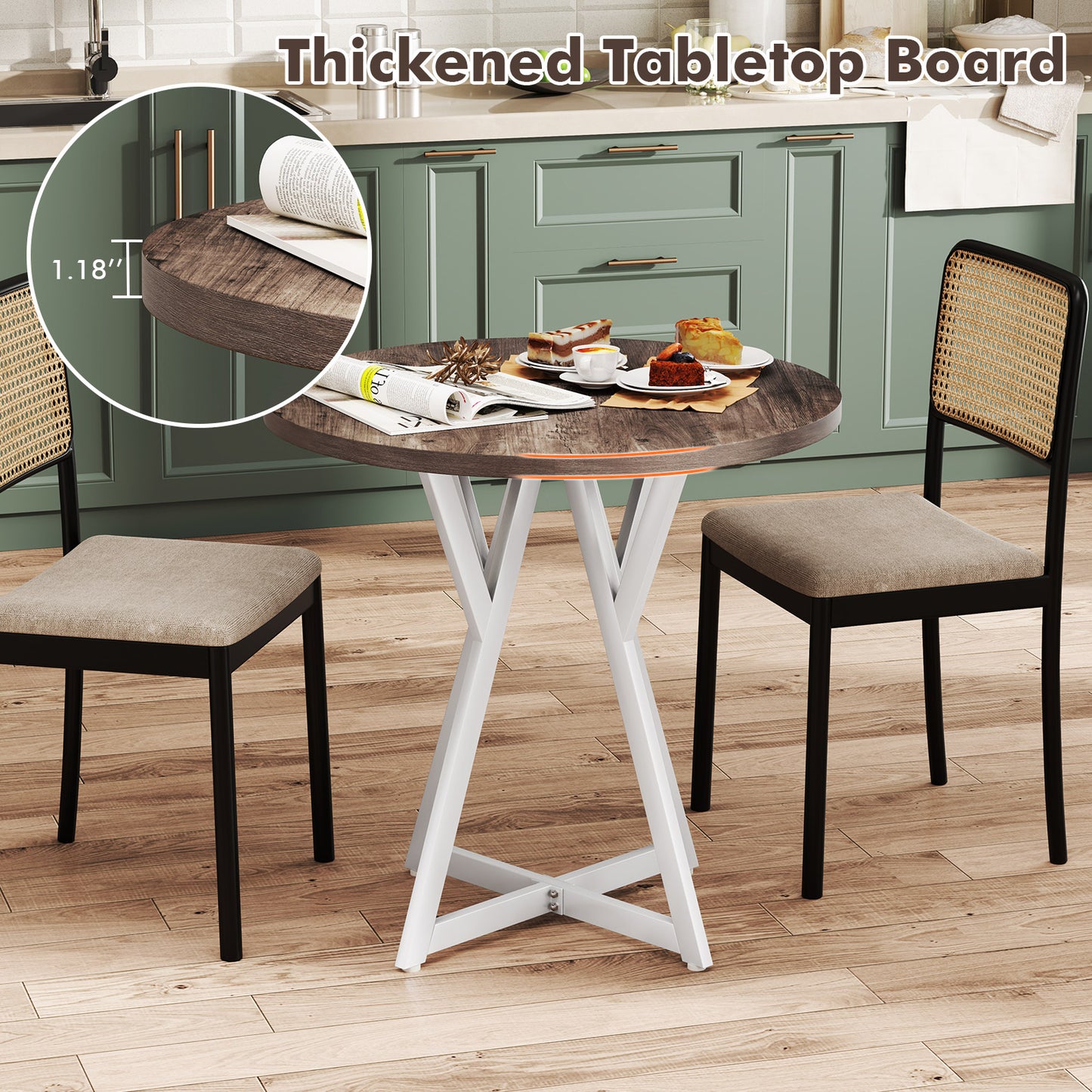 36 Inch Round Dining Table with Metal Pedestal Base, Natural Dining Tables at Gallery Canada