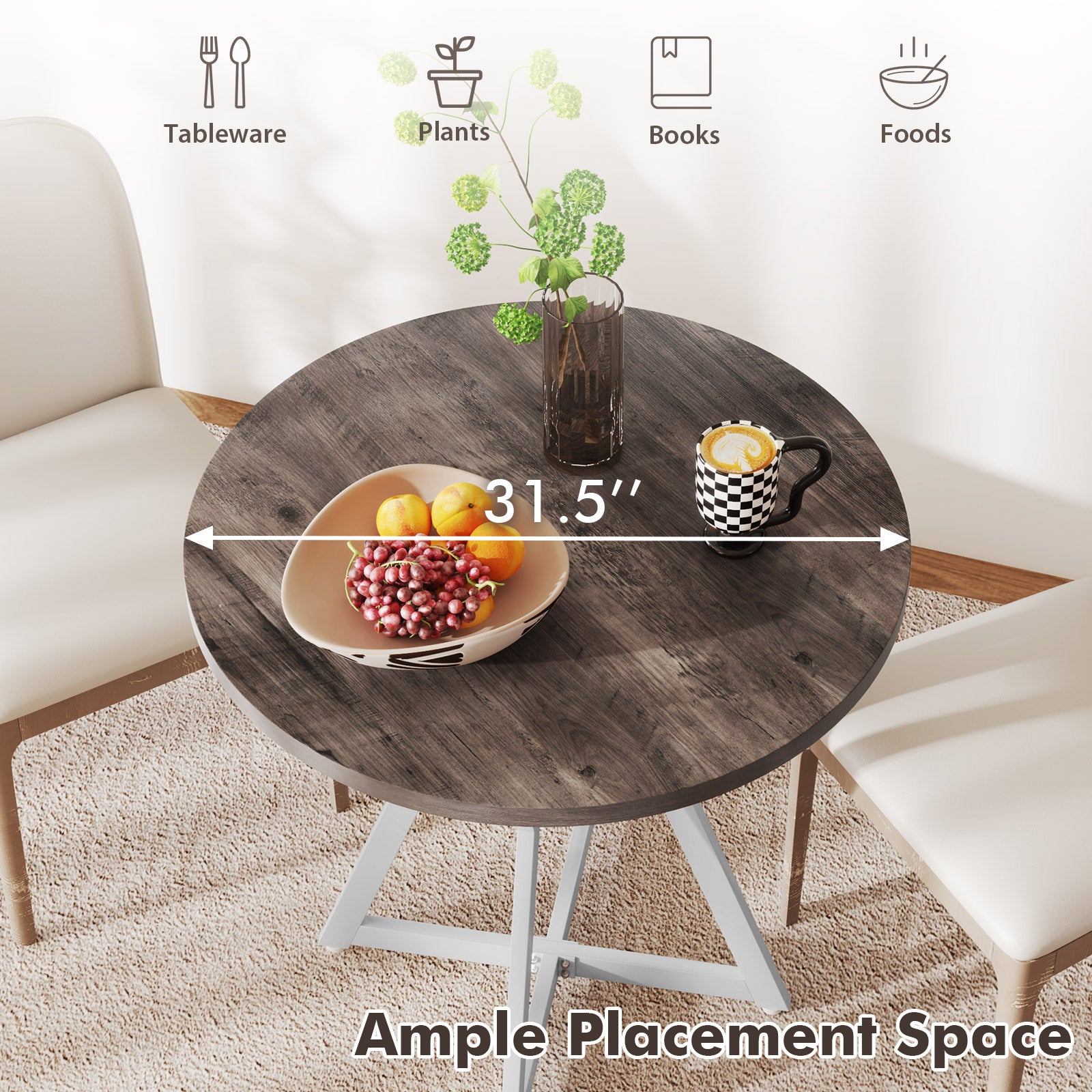 36 Inch Round Dining Table with Metal Pedestal Base, Natural Dining Tables at Gallery Canada