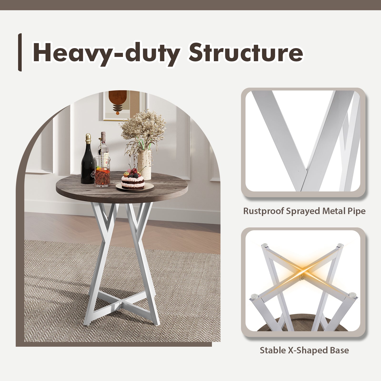 36 Inch Round Dining Table with Metal Pedestal Base, Natural Dining Tables at Gallery Canada