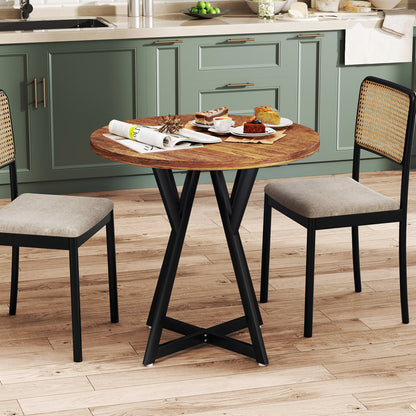 36 Inch Round Dining Table with Metal Pedestal Base, Rustic Brown Dining Tables at Gallery Canada