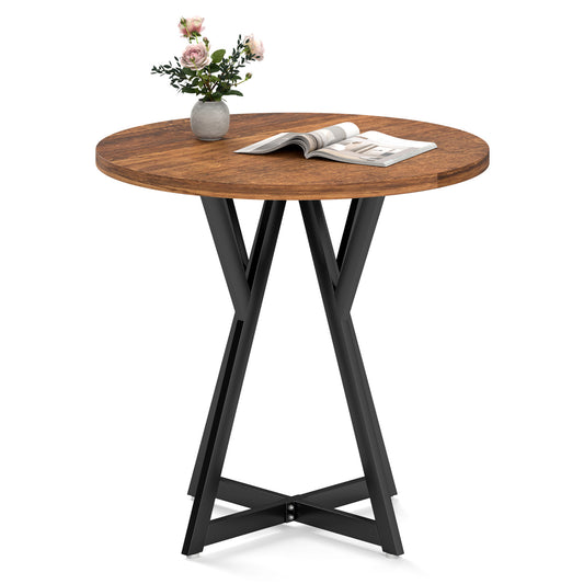 36 Inch Round Dining Table with Metal Pedestal Base, Rustic Brown Dining Tables Rustic Brown at Gallery Canada