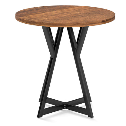 36 Inch Round Dining Table with Metal Pedestal Base, Rustic Brown Dining Tables at Gallery Canada