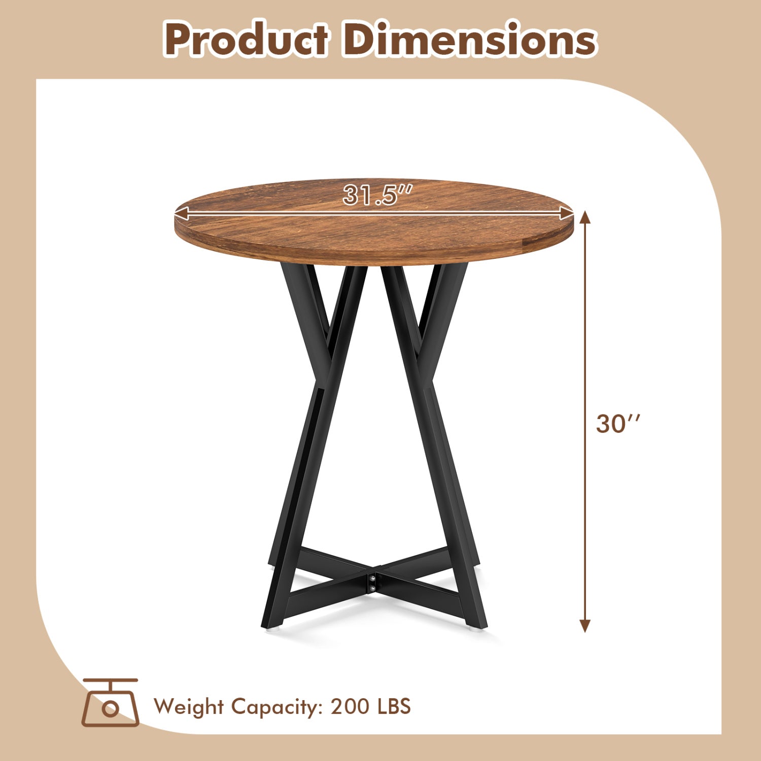 36 Inch Round Dining Table with Metal Pedestal Base, Rustic Brown Dining Tables at Gallery Canada