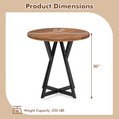36 Inch Round Dining Table with Metal Pedestal Base, Rustic Brown Dining Tables at Gallery Canada