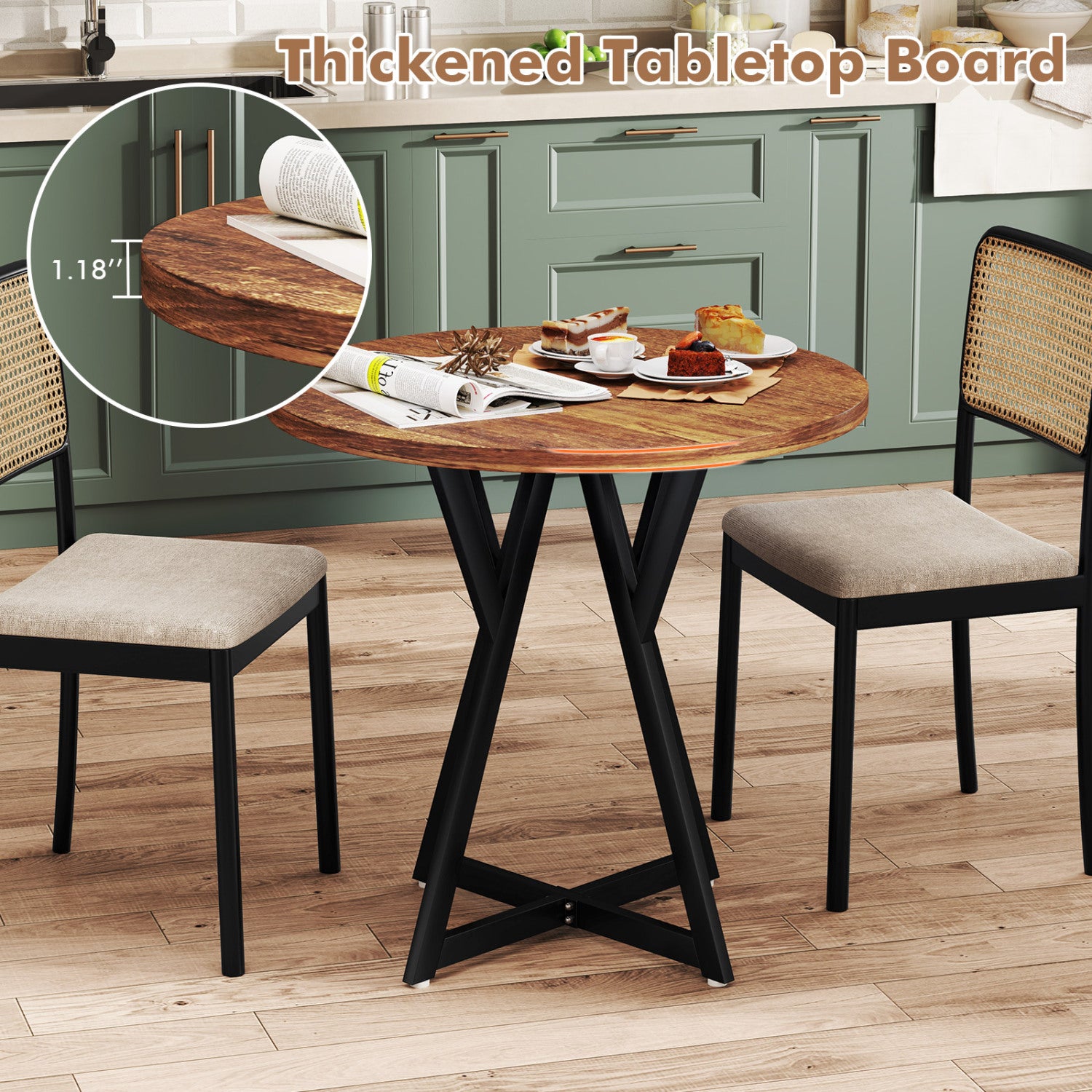 36 Inch Round Dining Table with Metal Pedestal Base, Rustic Brown Dining Tables at Gallery Canada