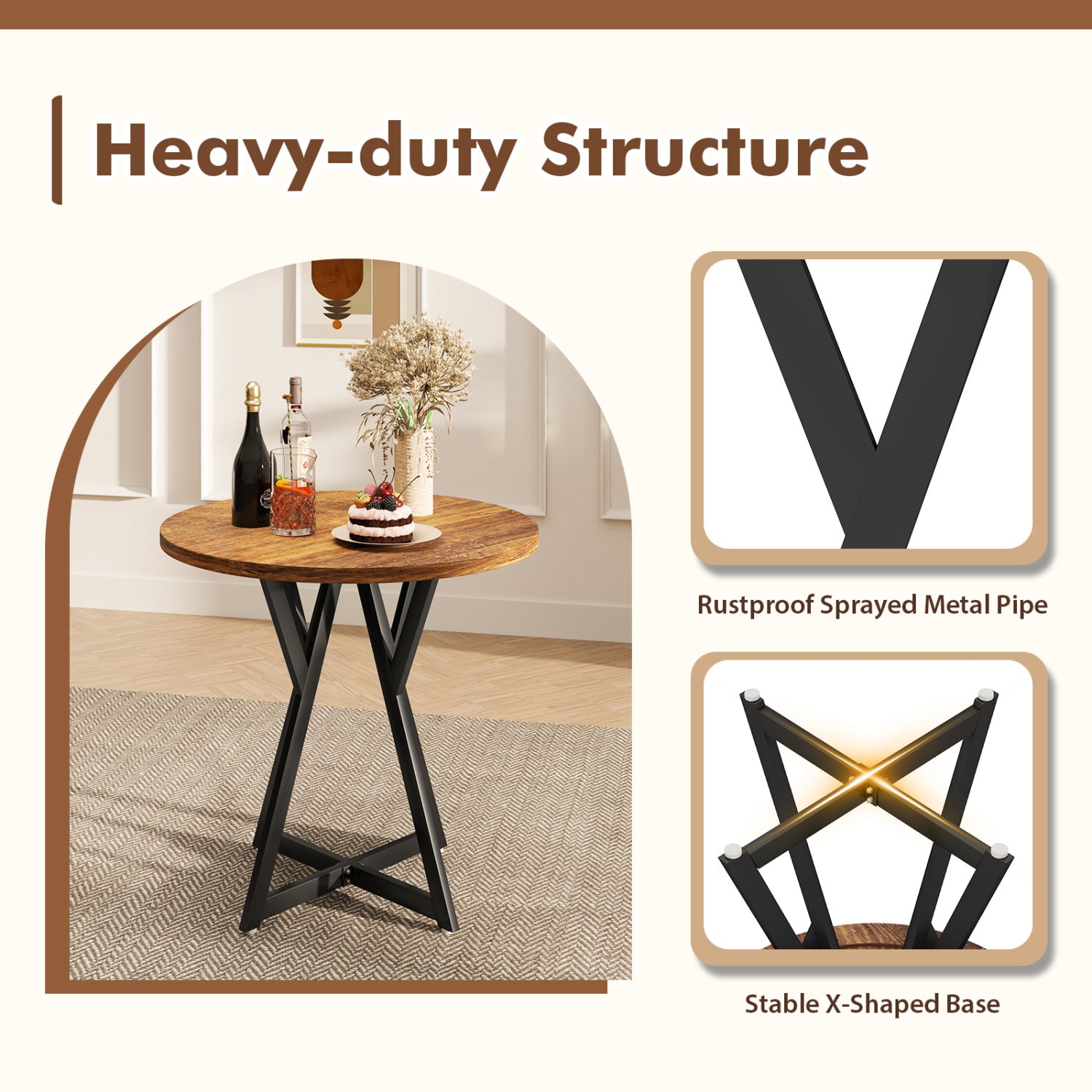36 Inch Round Dining Table with Metal Pedestal Base, Rustic Brown Dining Tables at Gallery Canada