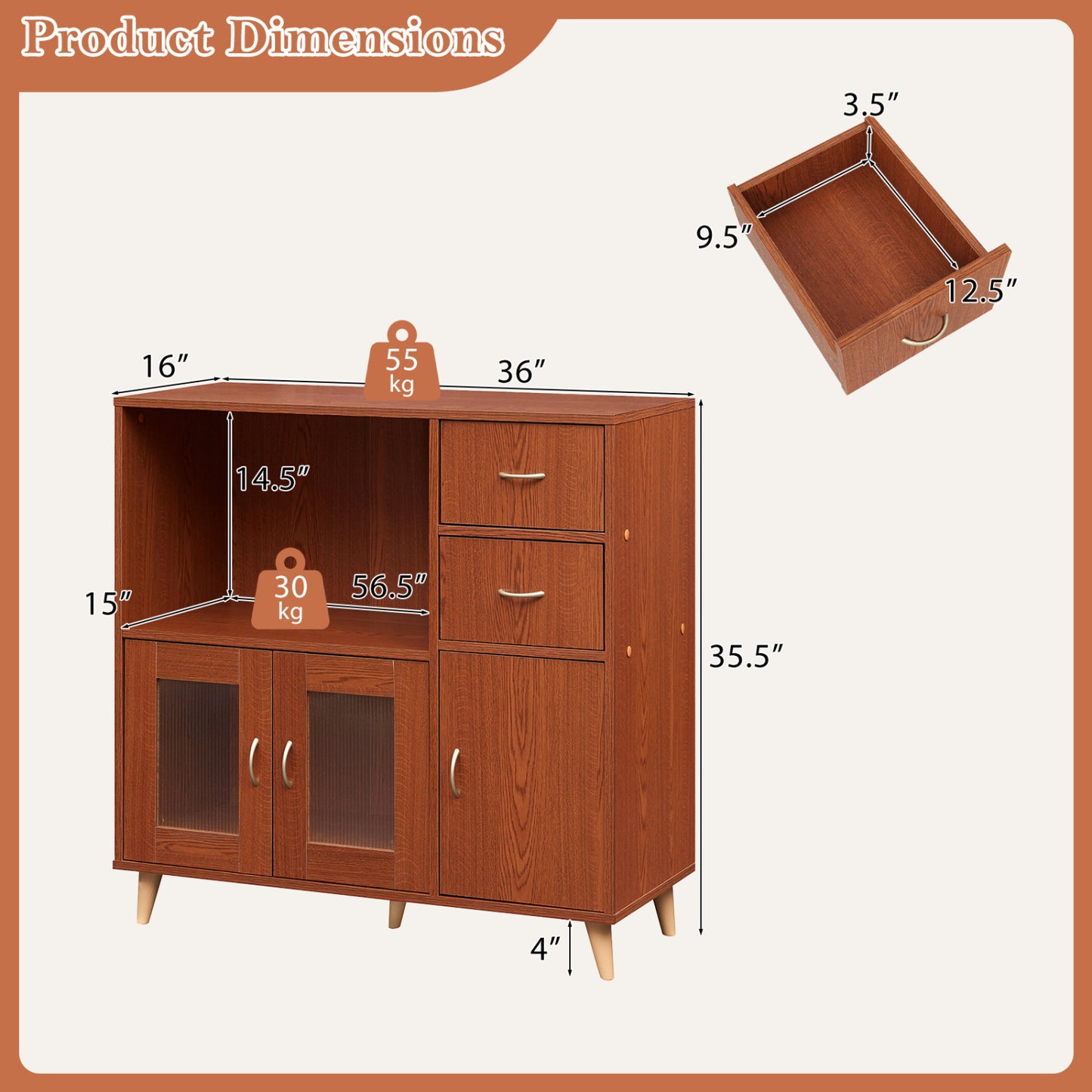 36 Inch Sideboard Buffet Cabinet, Brown Sideboards Cabinets & Buffets at Gallery Canada
