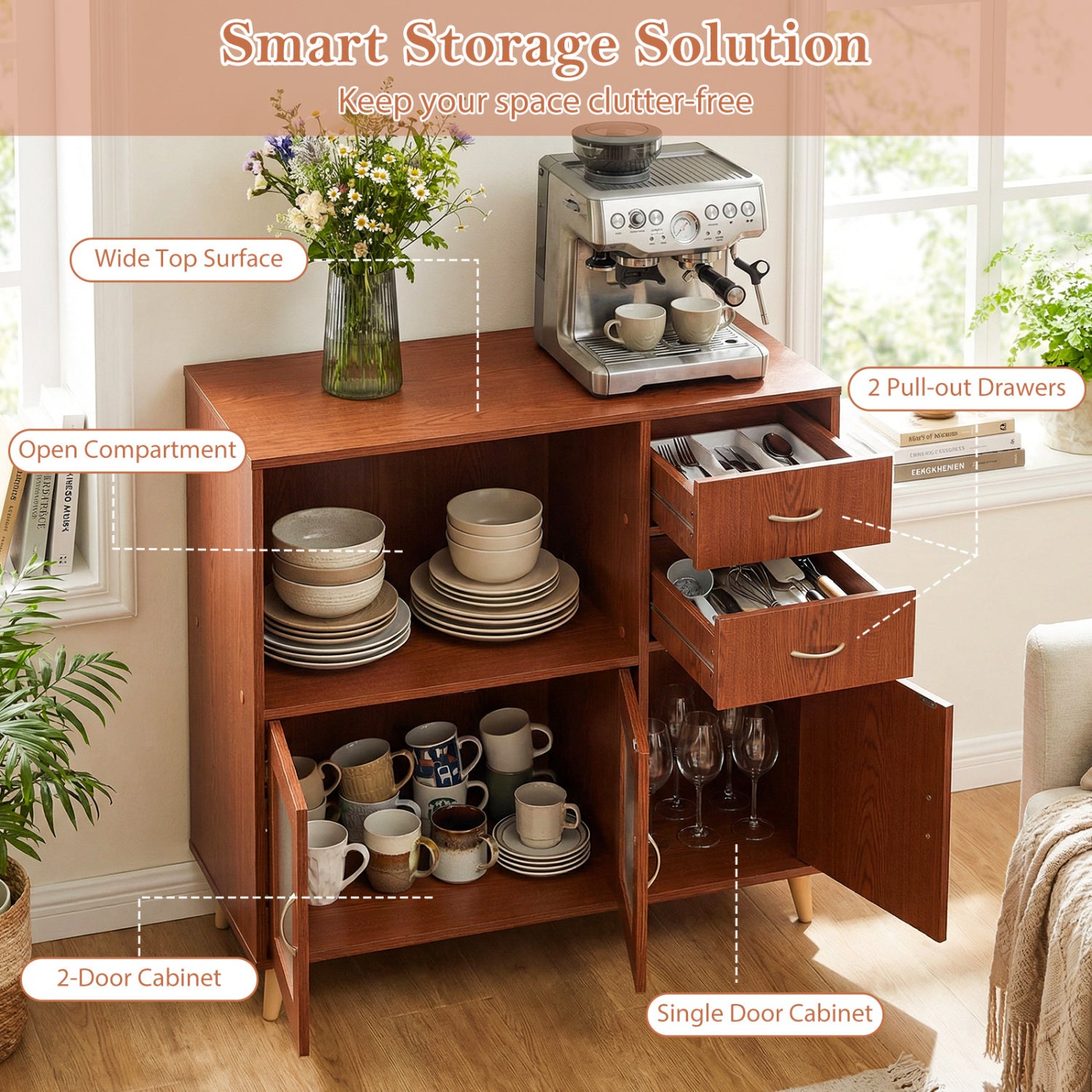 36 Inch Sideboard Buffet Cabinet, Brown Sideboards Cabinets & Buffets at Gallery Canada