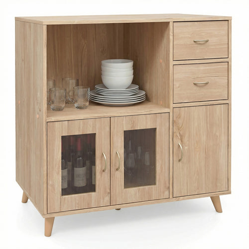 36 Inch Sideboard Buffet Cabinet, Open Compartment, Natural