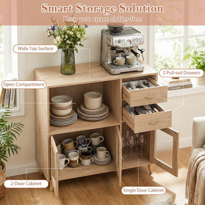 36 Inch Sideboard Buffet Cabinet, Open Compartment, Natural Sideboards Cabinets & Buffets at Gallery Canada