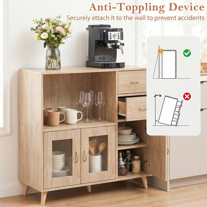 36 Inch Sideboard Buffet Cabinet, Open Compartment, Natural Sideboards Cabinets & Buffets at Gallery Canada