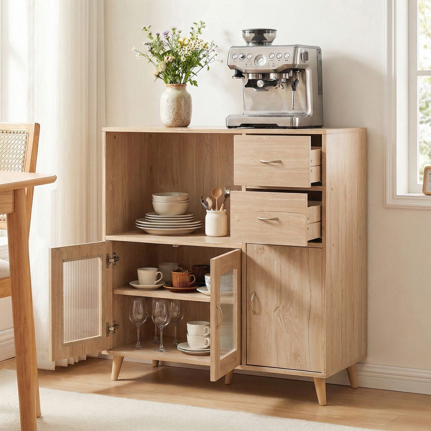 36 Inch Sideboard Buffet Cabinet, Open Compartment, Natural Sideboards Cabinets & Buffets at Gallery Canada