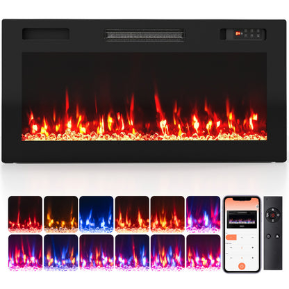 36 Inch Smart WiFi Electric Fireplace, Recessed, Wall Mounted