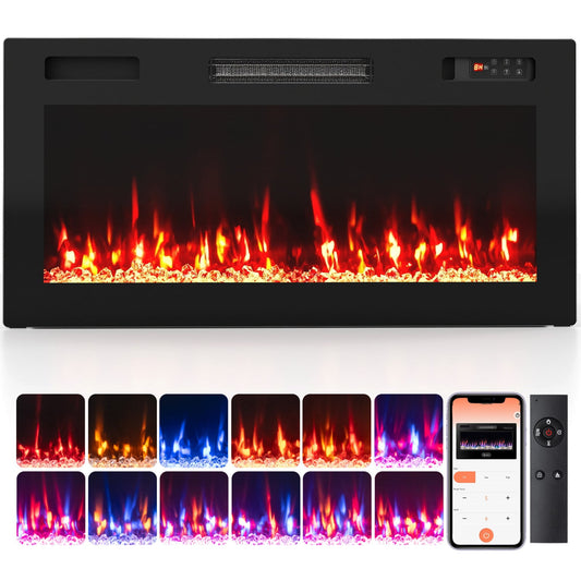 36 Inch Smart WiFi Electric Fireplace, Recessed Wall Mounted Fireplaces Options at Gallery Canada
