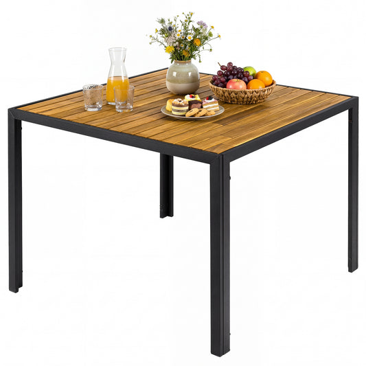 36 Inch Square Outdoor Dining Table, Slatted Top, For 4 Picnic Tables Natural + Black at Gallery Canada