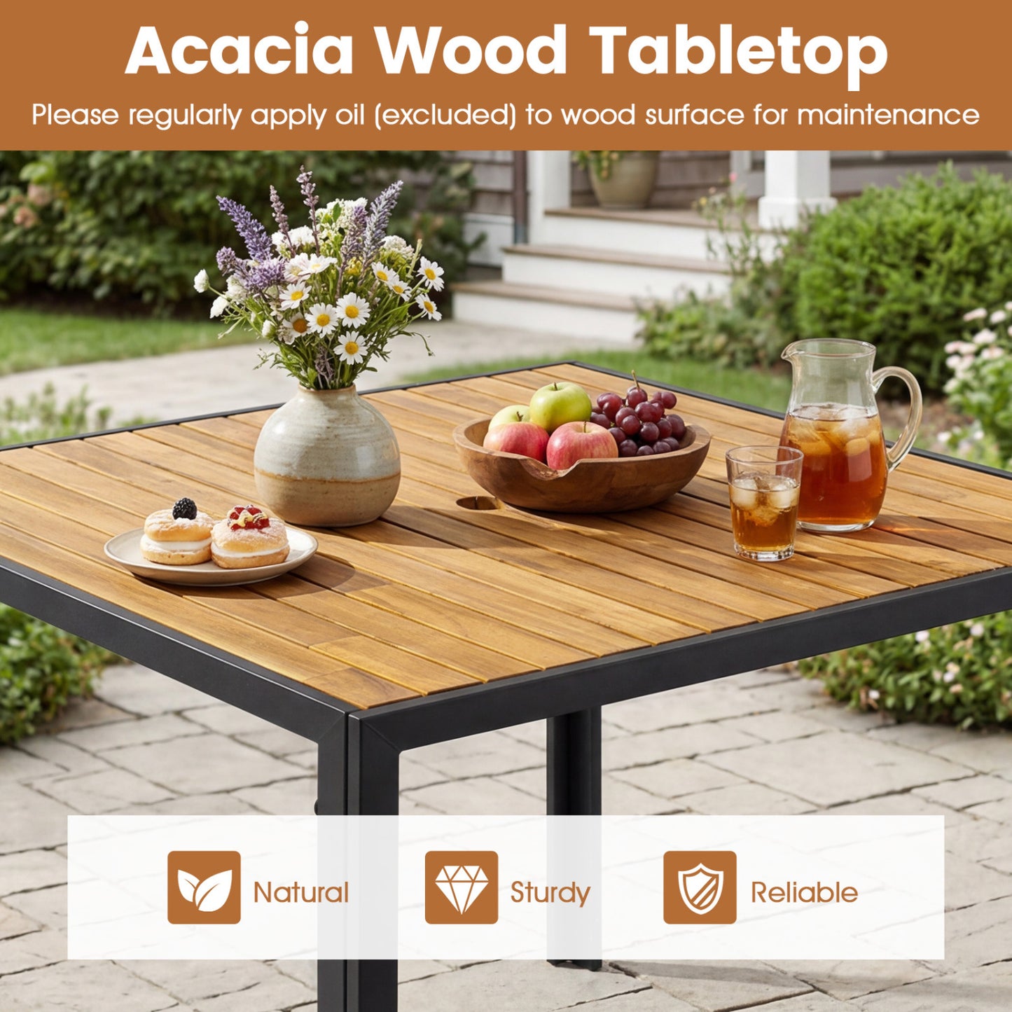 36 Inch Square Outdoor Dining Table, Slatted Top, For 4 Picnic Tables at Gallery Canada