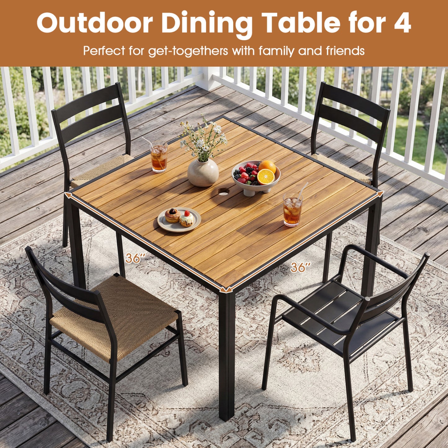 36 Inch Square Outdoor Dining Table, Slatted Top, For 4 Picnic Tables at Gallery Canada