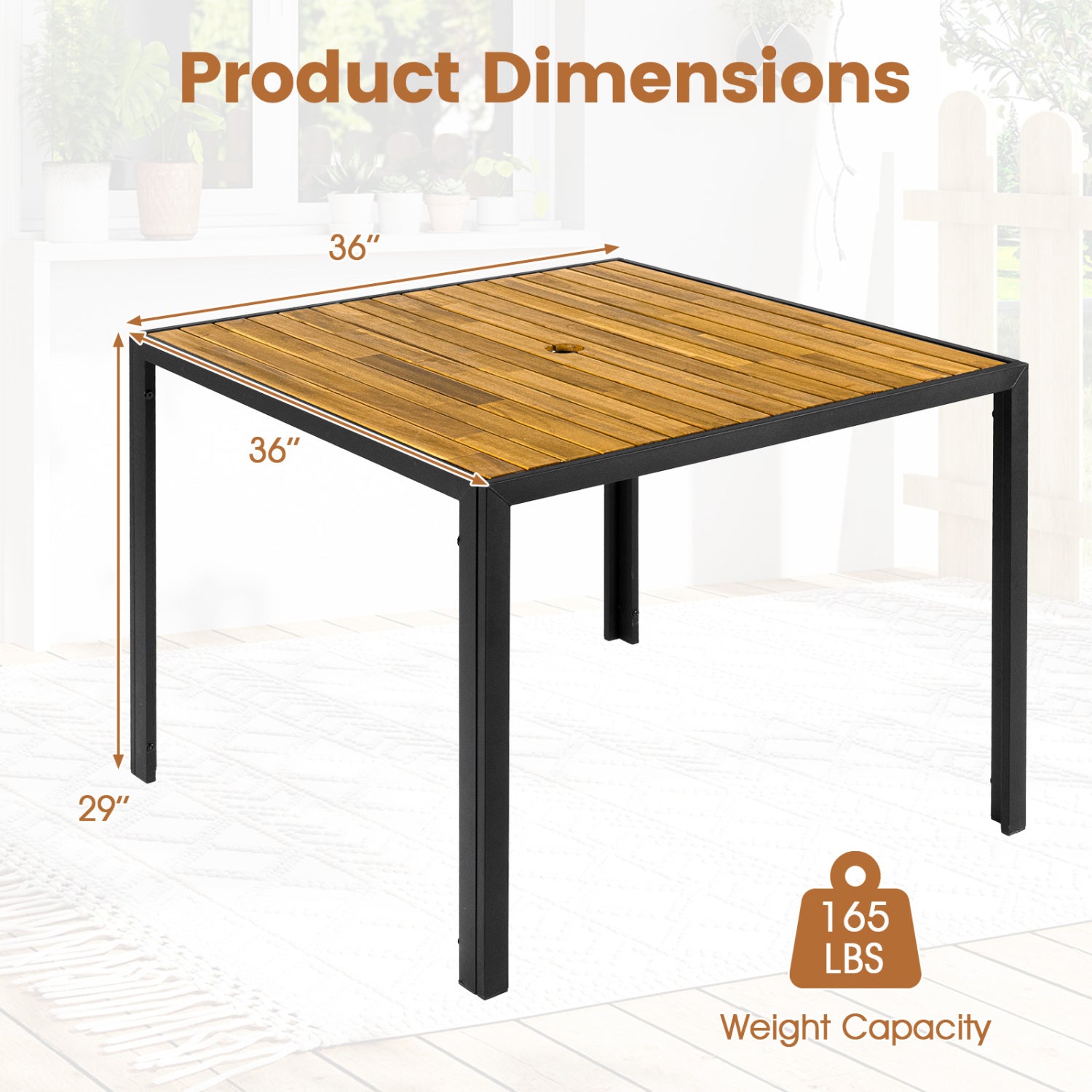 36 Inch Square Outdoor Dining Table, Slatted Top, For 4 Picnic Tables at Gallery Canada