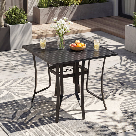 36 Inch Square Patio Table for 4 Metal Dining Table with Umbrella Hole, Black Patio Dining Tables Black at Gallery Canada