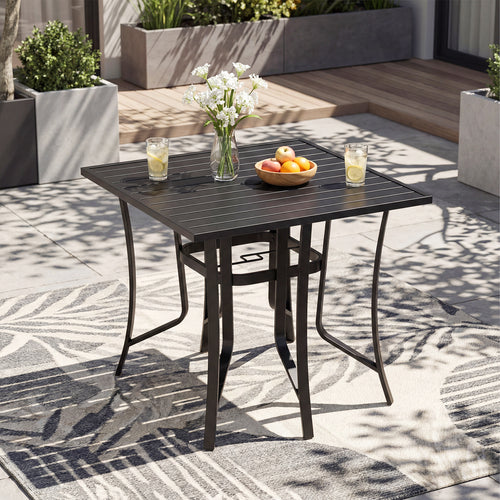 36 Inch Square Patio Table for 4 Metal Dining Table with Umbrella Hole, Black