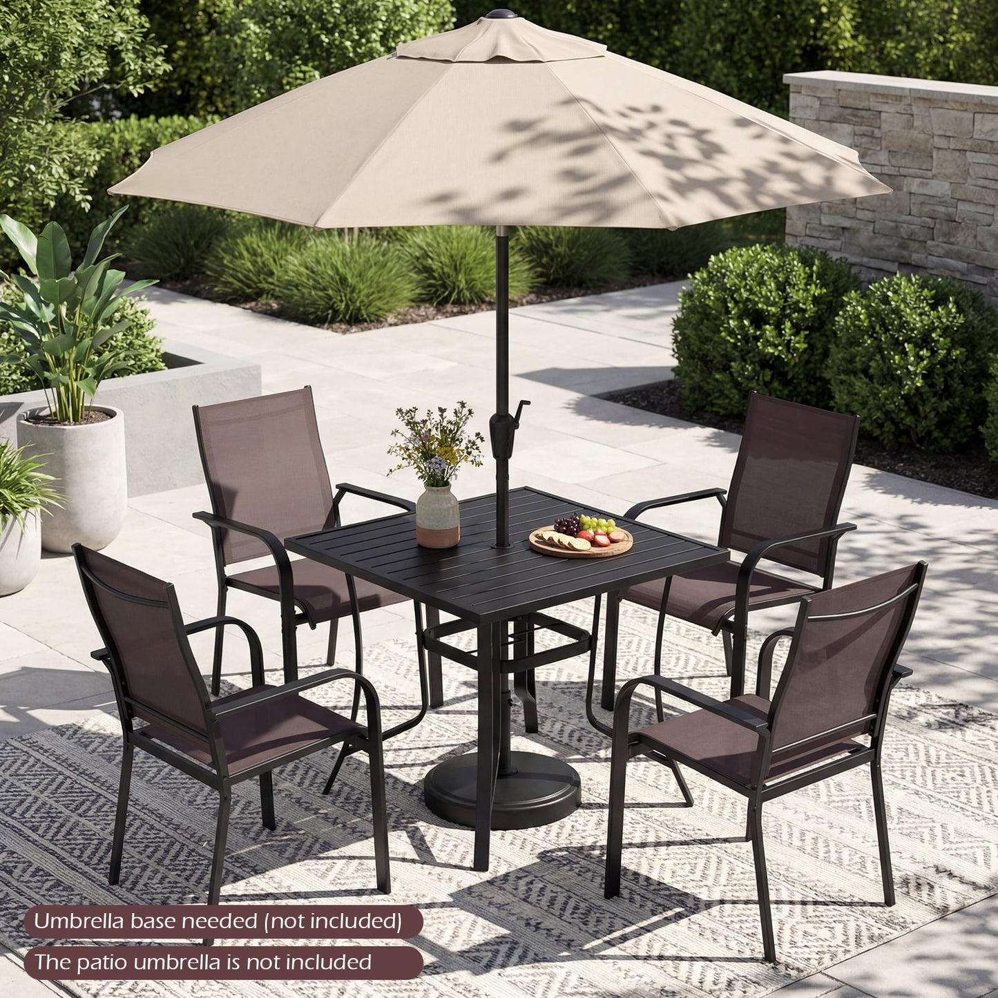 36 Inch Square Patio Table for 4 Metal Dining Table with Umbrella Hole, Black Patio Dining Tables at Gallery Canada