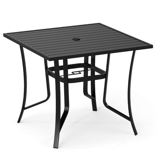 36 Inch Square Patio Table for 4 Metal Dining Table with Umbrella Hole, Black