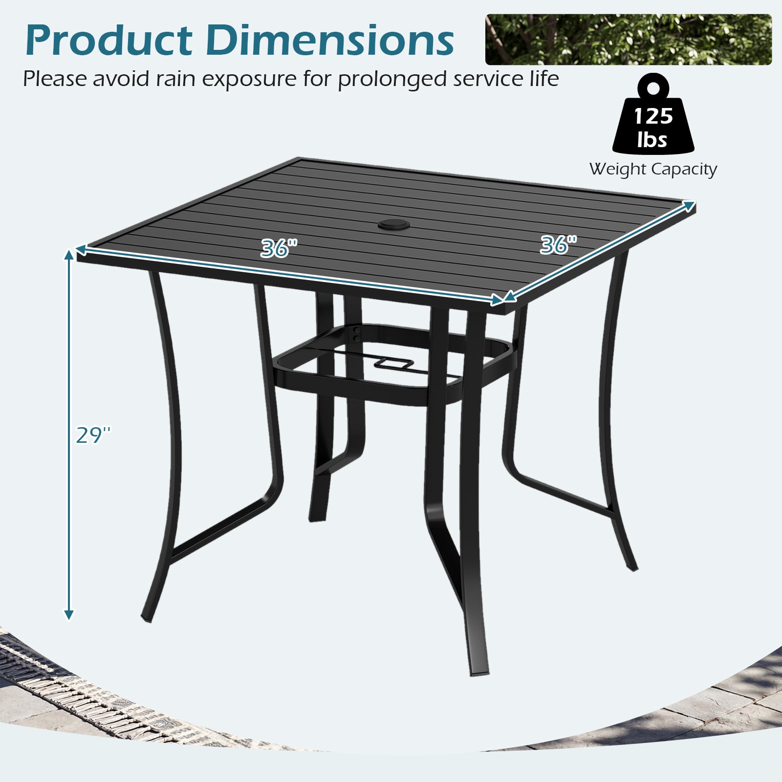 36 Inch Square Patio Table for 4 Metal Dining Table with Umbrella Hole, Black Patio Dining Tables at Gallery Canada