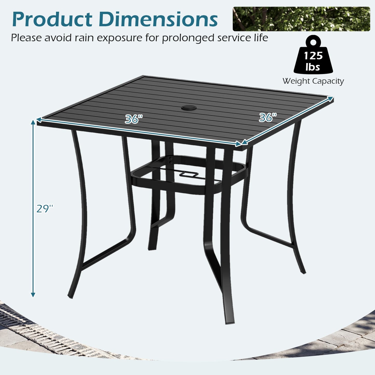 36 Inch Square Patio Table for 4 Metal Dining Table with Umbrella Hole, Black Patio Dining Tables at Gallery Canada
