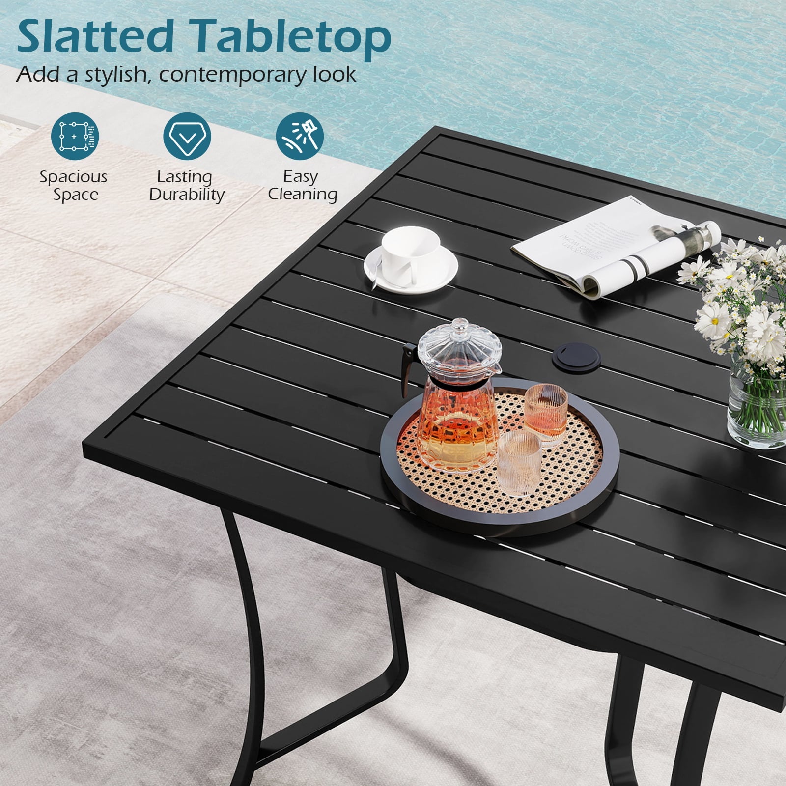 36 Inch Square Patio Table for 4 Metal Dining Table with Umbrella Hole, Black Patio Dining Tables at Gallery Canada