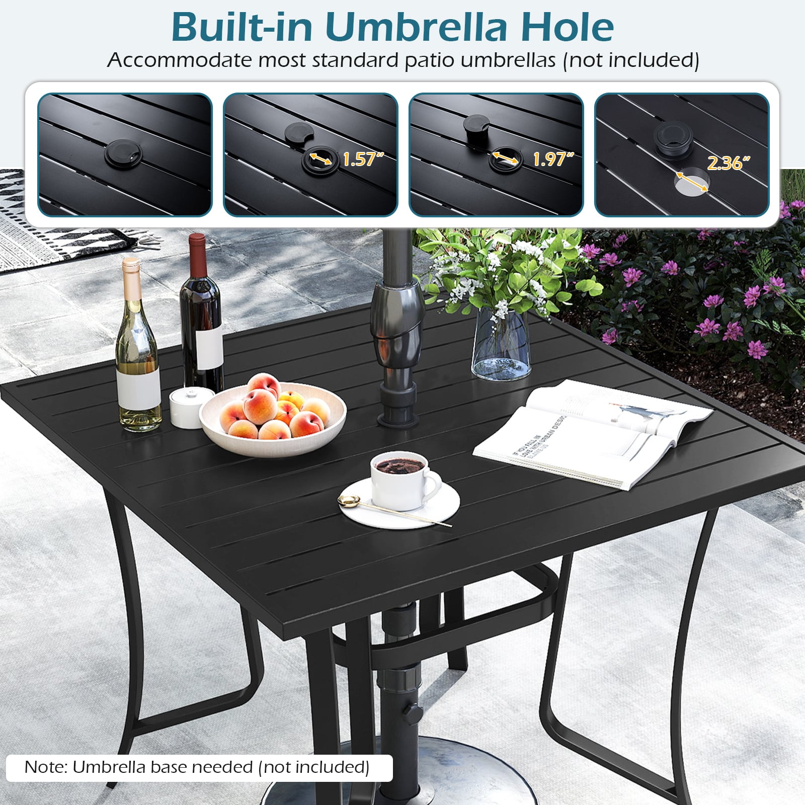 36 Inch Square Patio Table for 4 Metal Dining Table with Umbrella Hole, Black Patio Dining Tables at Gallery Canada