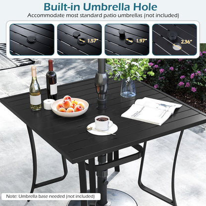 36 Inch Square Patio Table for 4 Metal Dining Table with Umbrella Hole, Black Patio Dining Tables at Gallery Canada